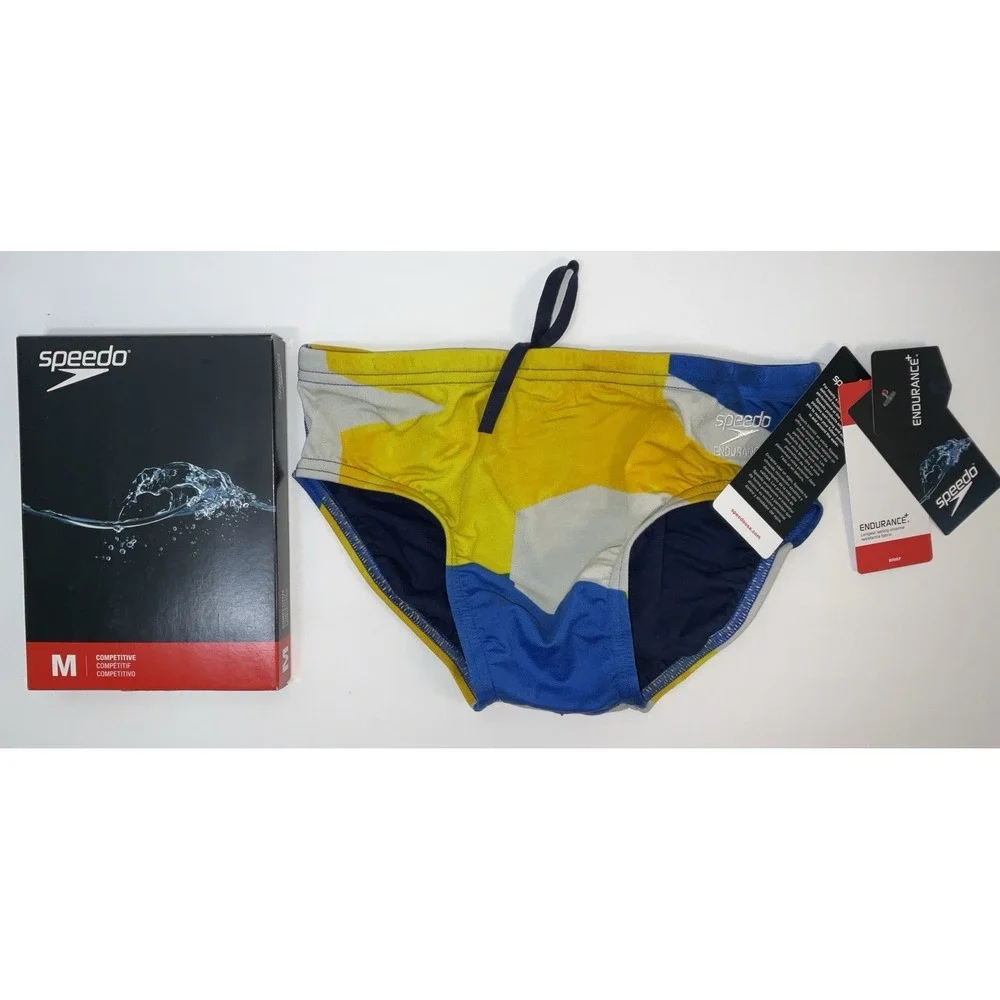 NIP Men Speedo Competitive Endurance+ Glimmer Brief Swim Trunks Gold Sapphire 28